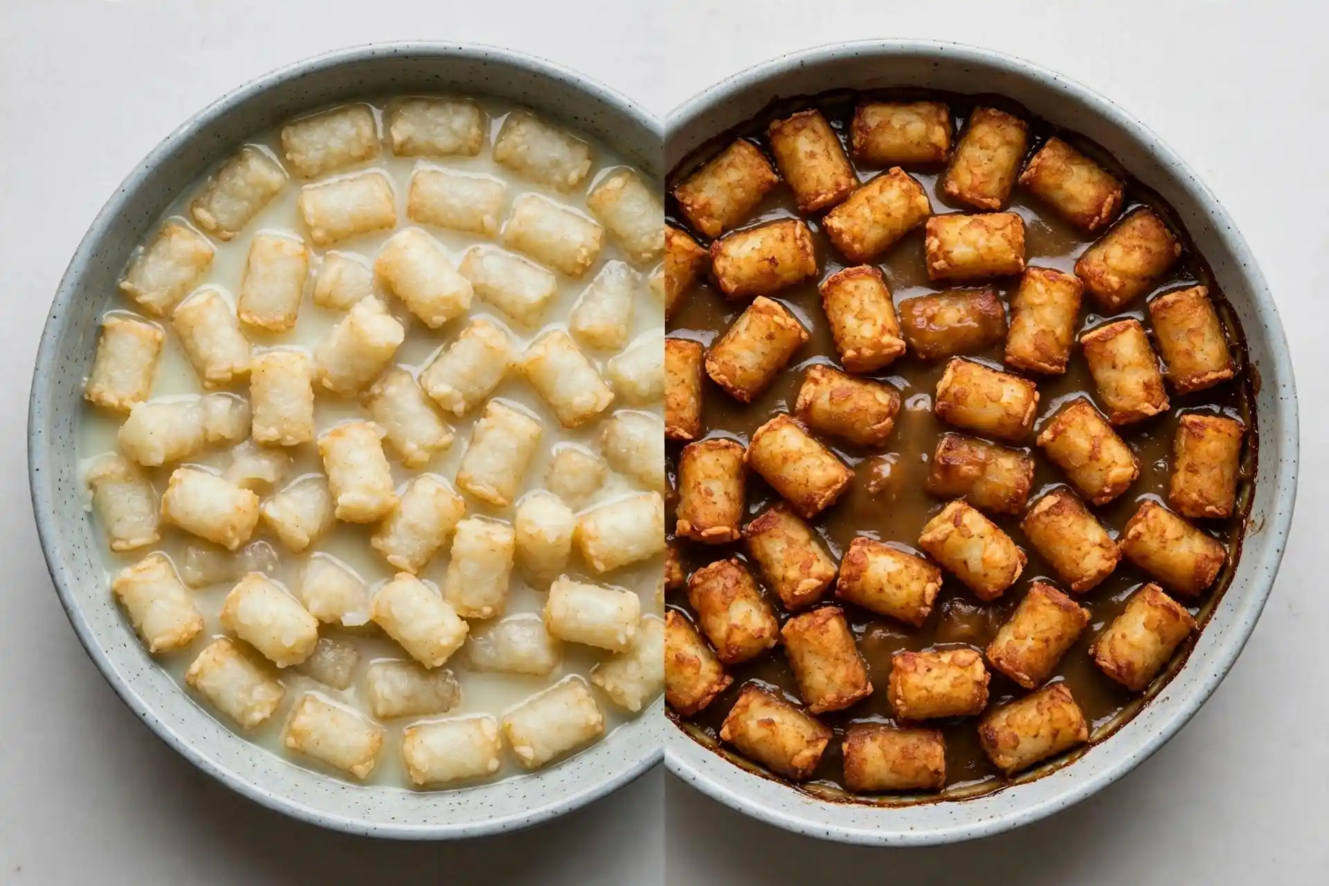 Cheesy Tater Tot Casserole Recipe (The One My Kids Actually Fight Over) 5 Tater tot casserole comparison showing soggy tots versus properly crisped tots